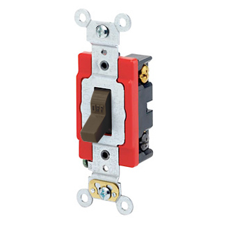 20 Amp, 120/277 Volt, Toggle 4-Way AC Quiet Switch, Extra Heavy Duty Spec Grade, Self Grounding, Back & Side Wired - BROWN