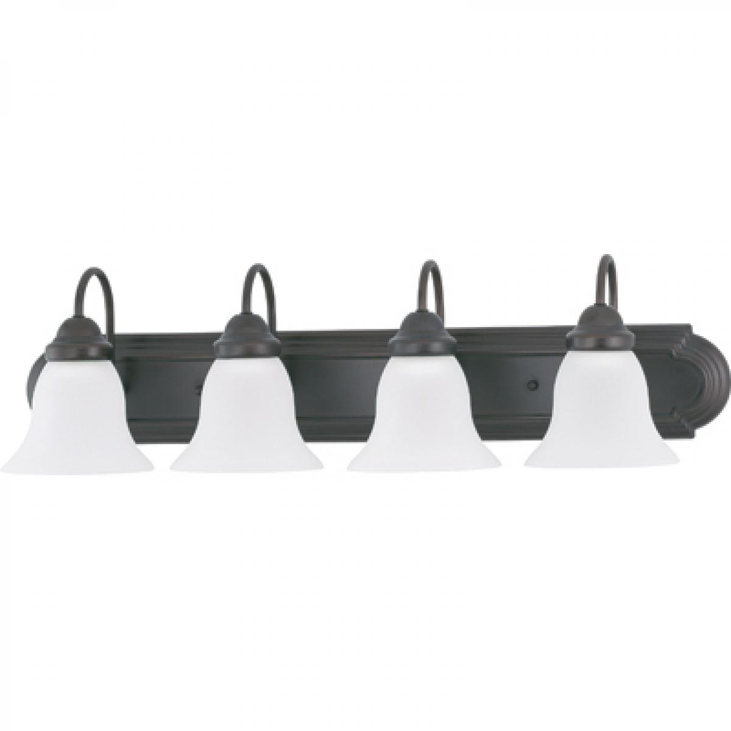 Ballerina - 4 Light 30" Vanity with Frosted White Glass - Mahogany Bronze Finish