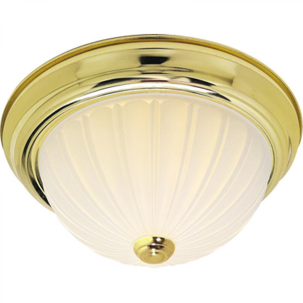 2 Light - 13" Flush with Frosted Melon Glass - Polished Brass Finish