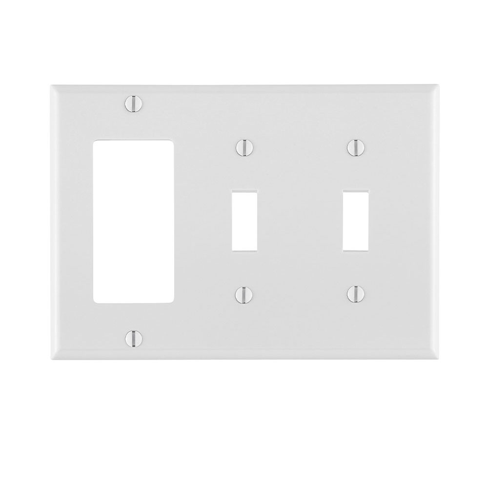 3-Gang Combination Wallplate, 2-Toggle and 1-Decora/GFCI, Standard Size, Thermoset, White