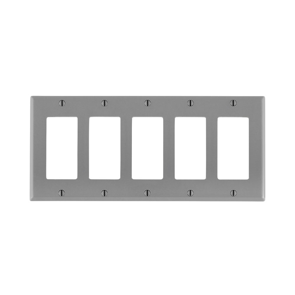 5-Gang Decora/GFCI Device Wallplate, Standard Size, Thermoset, Gray