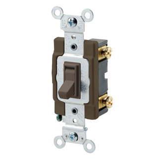 20 Amp, 120/277 Volt, Toggle Framed Single-Pole AC Quiet Switch, Commercial Spec Grade, Grounding, Side Wired, - Brown
