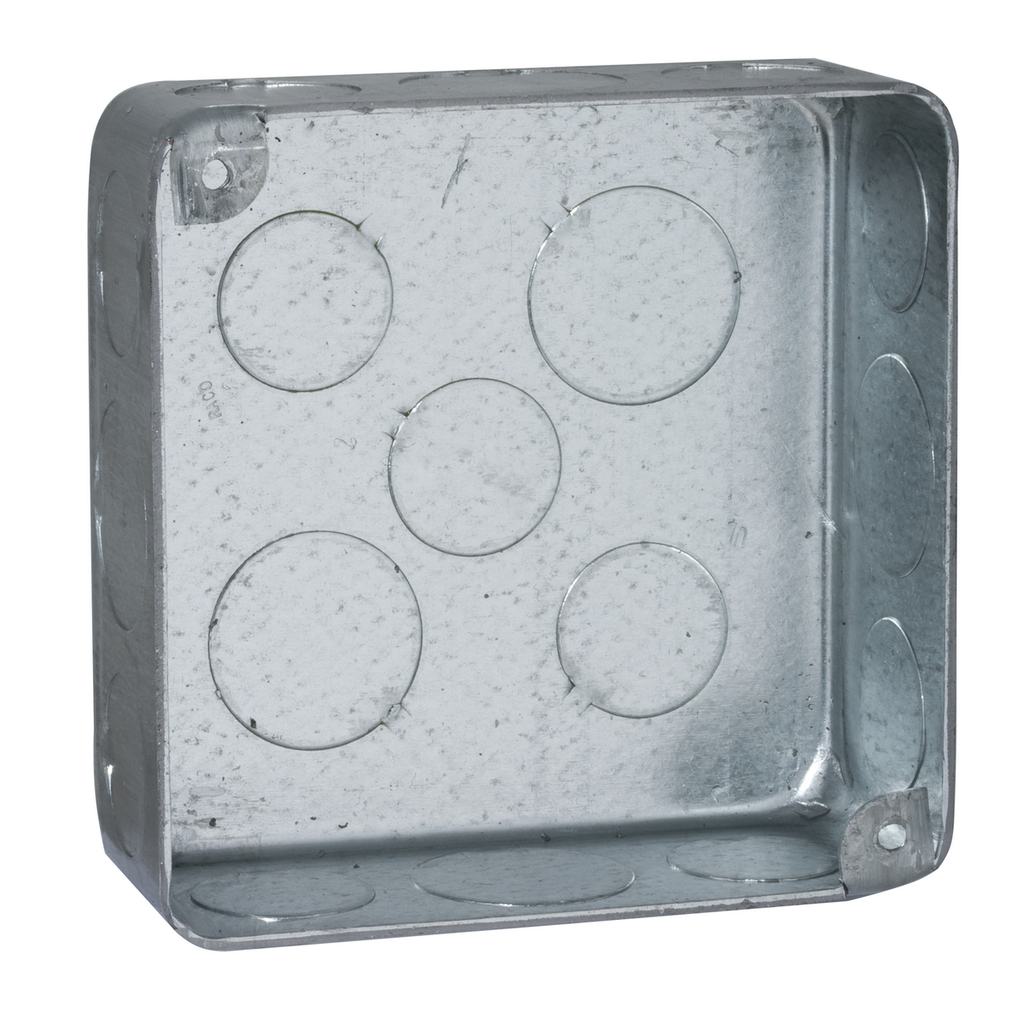 4 in. Square Plenum Box, Drawn, 1-1/2 in. Deep, Eleven 1/2 and Five 3/4 in. KO's