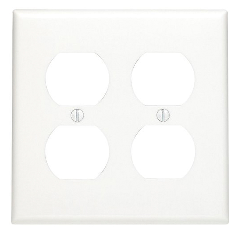2-Gang Duplex Outlet/Receptacle Wallplate, Standard Size, Thermoplastic Nylon, White