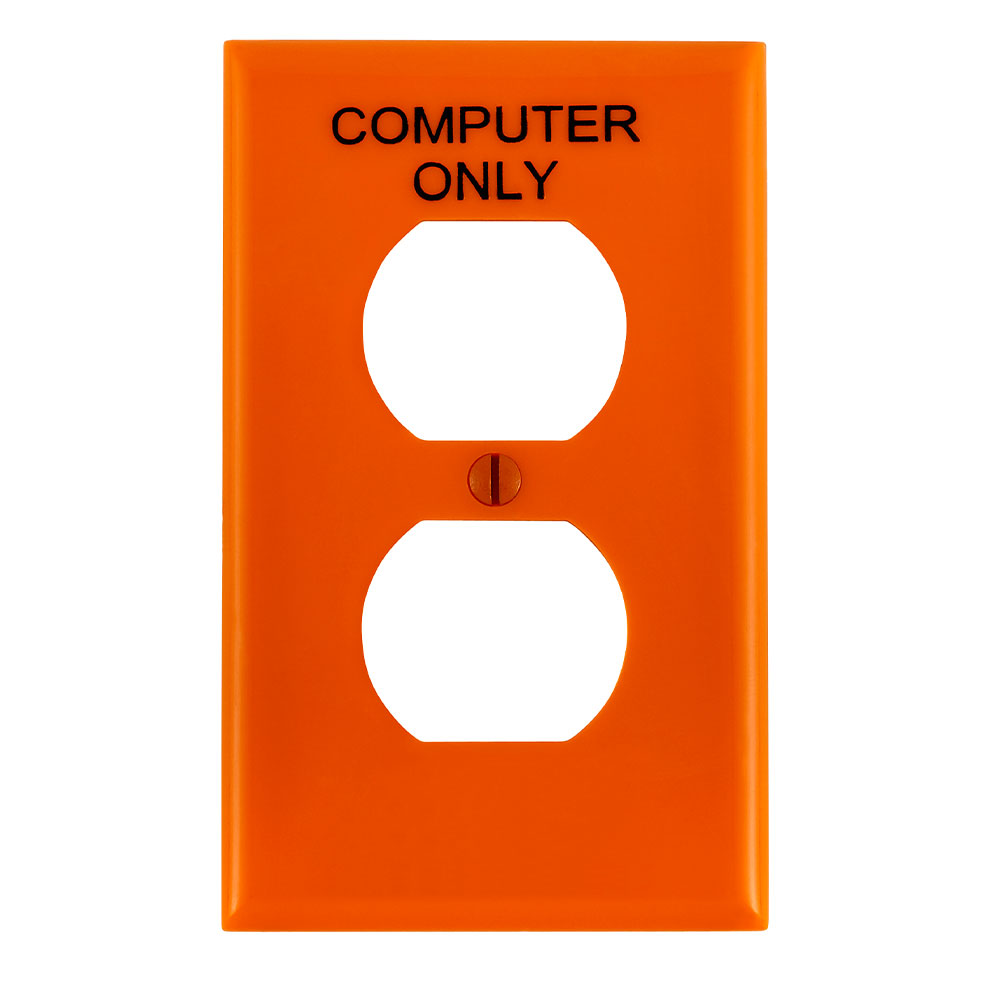 1-Gang Duplex Outlet/Receptacle Wallplate, Standard Size, Thermoplastic Nylon, Stamped Computer Only, Orange