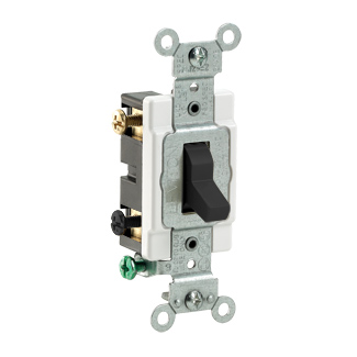 20Amp 120/277V, Toggle Dble-Pole AC Quiet Switch, Hvy Duty, Grounding, Side Wired - BLACK