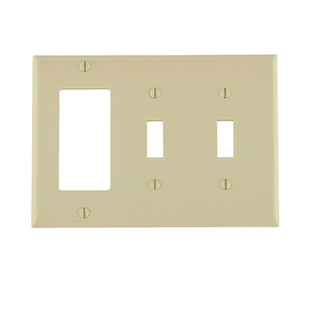 3-Gang Combination Wallplate, 2-Toggle and 1-Decora/GFCI, Standard Size, Thermoset, Ivory