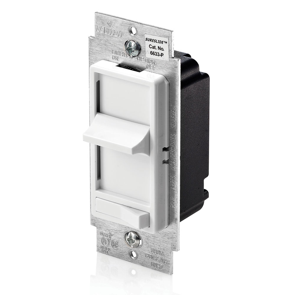 600W, 120 Volt AC 60Hz, 3-Way, SureSlide Preset Electro-Mechanical Incandescent Slide Dimmer, Illuminated - White