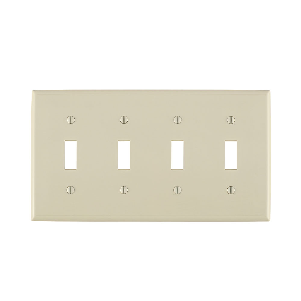 4-Gang Toggle Switch Wallplate, Standard Size, Thermoplastic Nylon, Light Almond