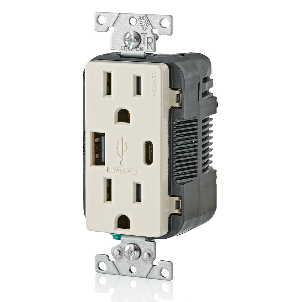 5.1A USB Type A/Type-C Wall Outlet Charger with 15A Tamper-Resistant Outlet