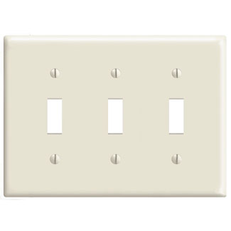 3-Gang Toggle Switch Wallplate, Midway Size, Thermoplastic Nylon, Light Almond