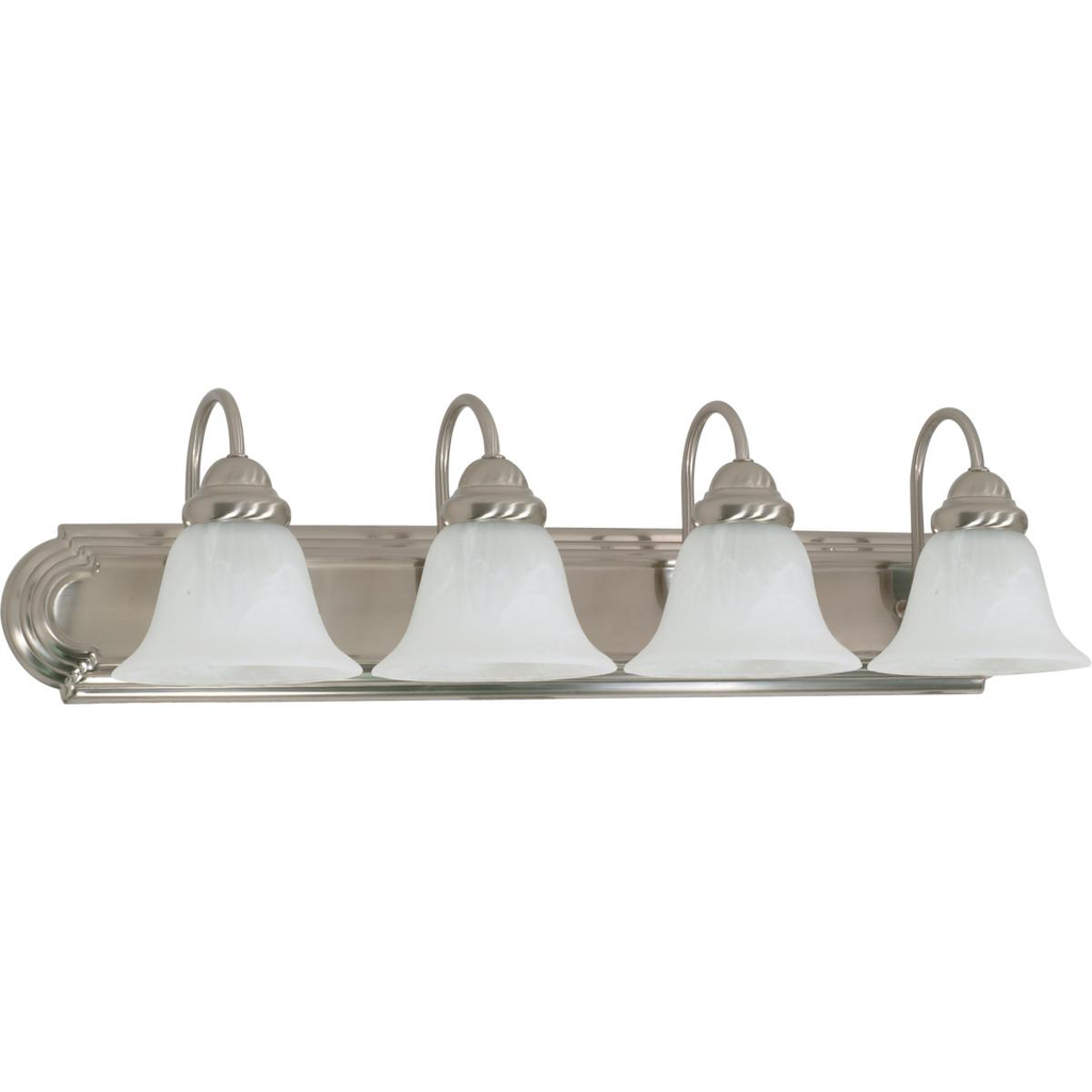 Ballerina - 4 Light 30" Vanity with Alabaster Glass - Brushed Nickel Finish