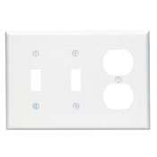 3-Gang Combination Wallplate, 2-Toggle and 1-Duplex Outlet/Receptacle Wallplate, Midway Size, Thermoplastic Nylon, White