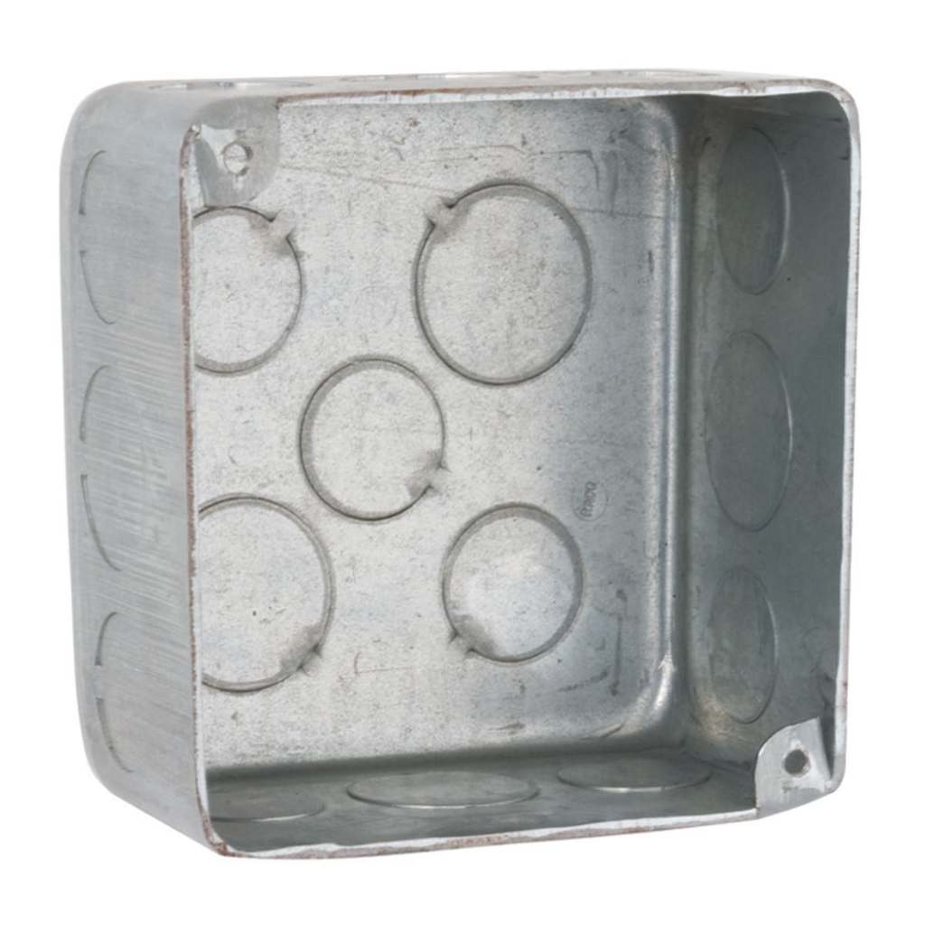 4 in. Square Plenum Box, Drawn, 2-1/8 in. Deep, Eleven 1/2 and Five 3/4 in. KO's