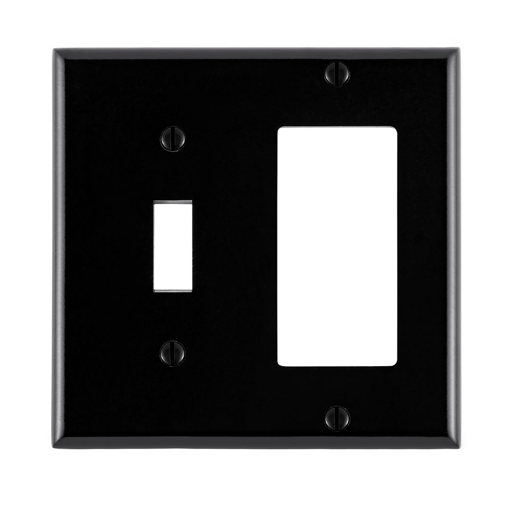 2-Gang, 1-Toggle and 1-Decora/GFCI Device Combination Wallplate, Standard Size, Thermoset, Black
