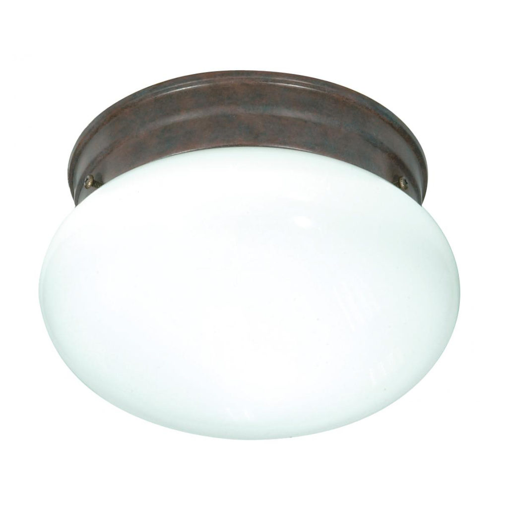 1 Light - 8" Flush with White Glass - Old Bronze Finish