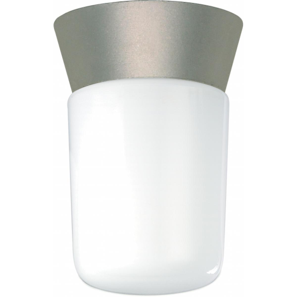 1 Light - 8" Utility Ceiling with White Glass - Satin Aluminum Finish