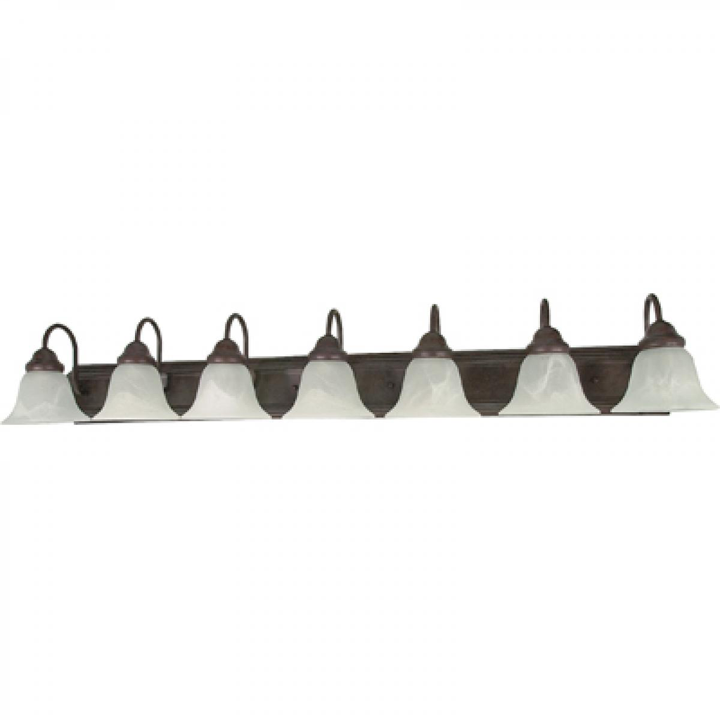 Ballerina - 7 Light 48" Vanity w/ Alabaster Glass Bell Shades - Old Bronze