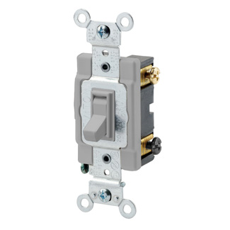 15 Amp, 120/277 Volt, Toggle Framed 3-Way AC Quiet Switch, Commercial Spec Grade, Grounding, Side Wired, - Gray