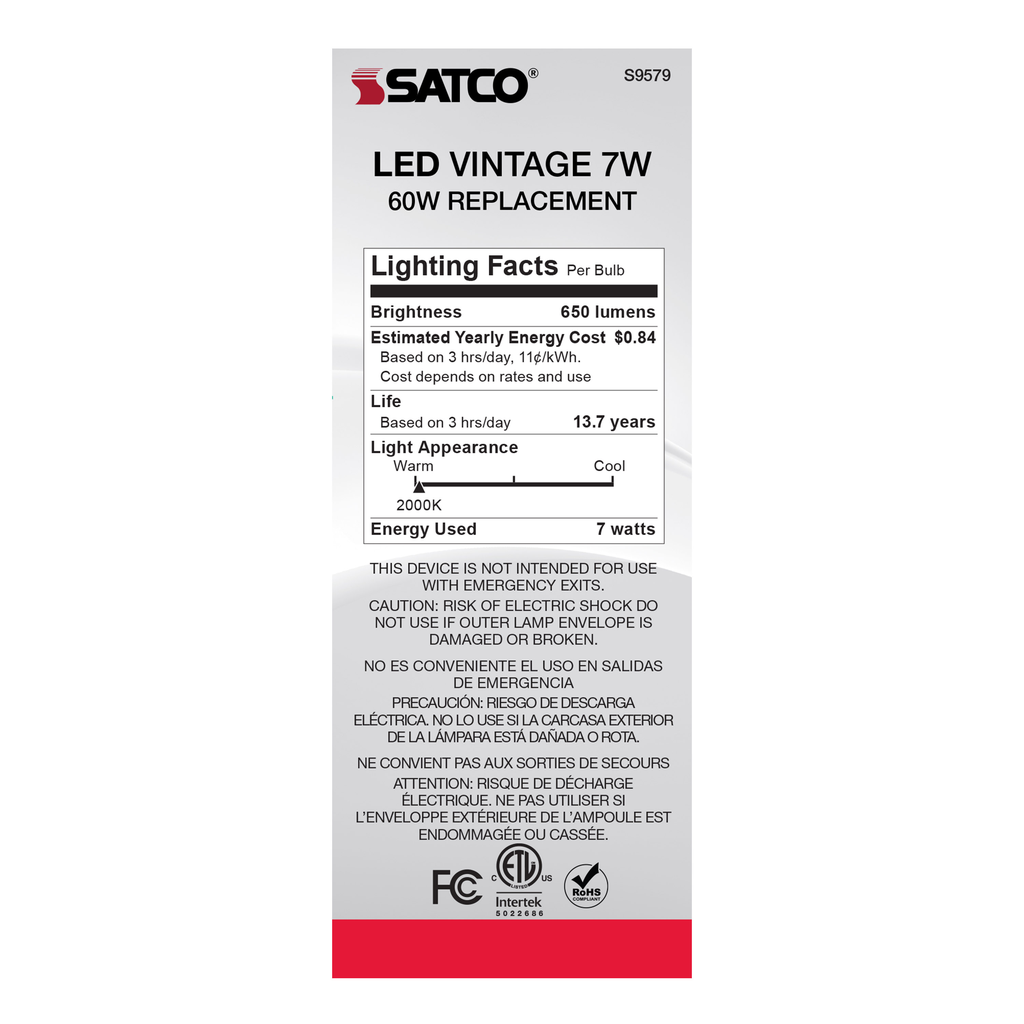 7 Watt ST19 LED; Transparent Amber; Medium base; 2000K; 650 Lumens; 120 Volt