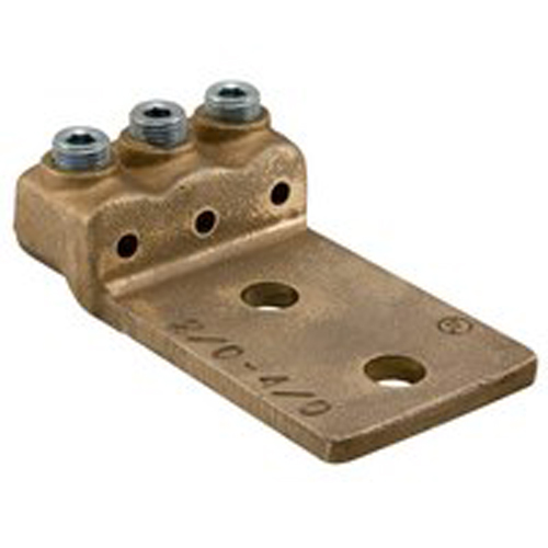 Bronze Mechanical Lug, Conductor Range 2/0-1, 2 Ports, 2 Holes, 1/2in Bolt Size, 1-3/4in Hole Spacing