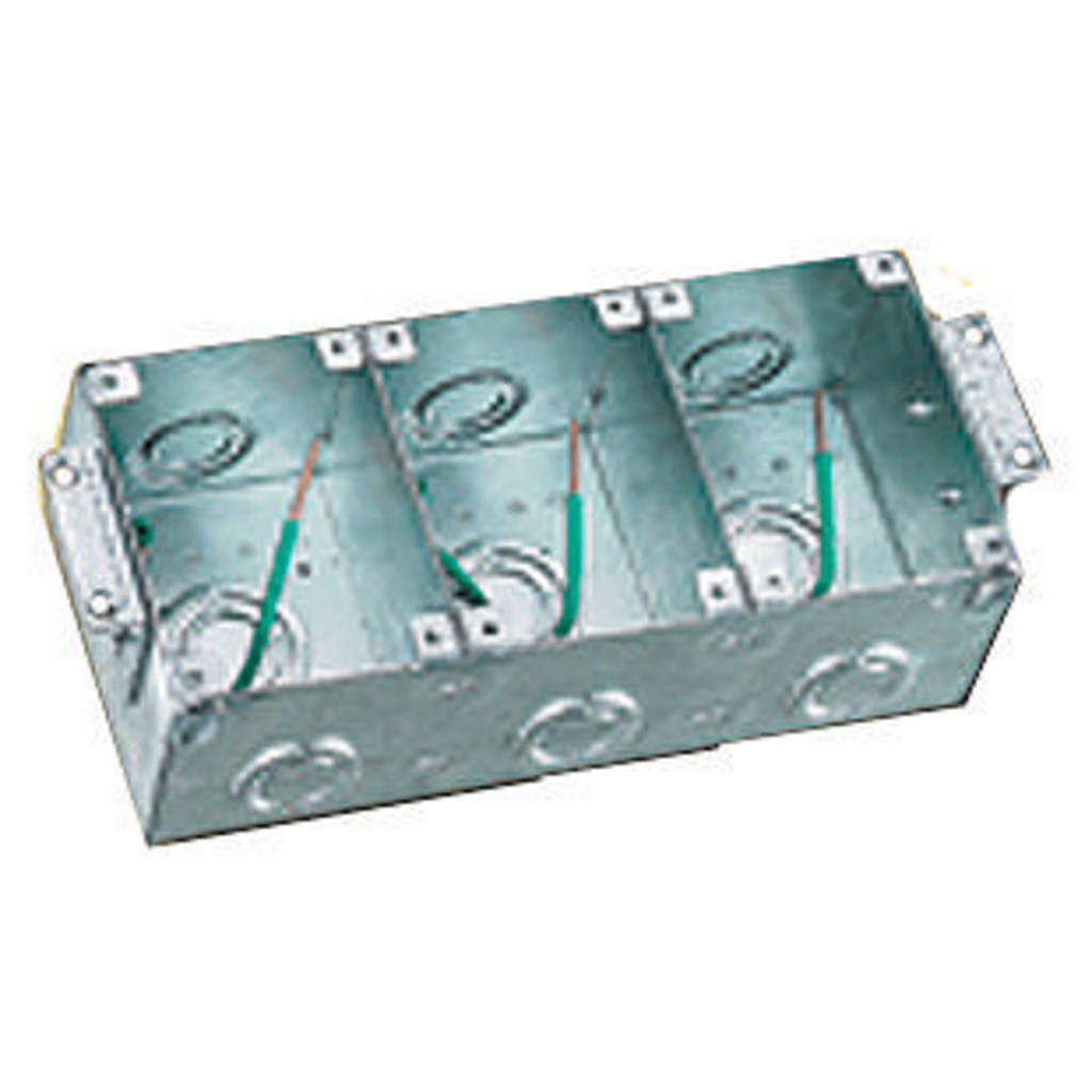 3-Gang, Rectangular, Galvanized Stamped Steel Box, Semi Adjustable
