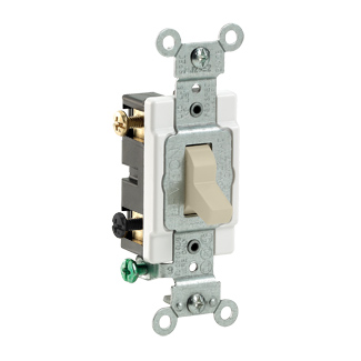 20 Amp, 120/277 Volt, Toggle Double-Pole AC Quiet Switch, Commercial Spec Grade, Grounding, Side Wired - IVORY