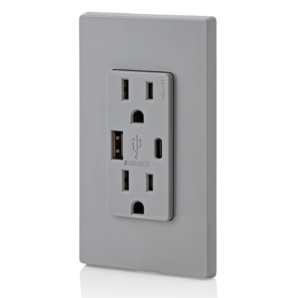 5.1A USB Type A/Type-C Wall Outlet Charger with 15A Tamper-Resistant Outlet