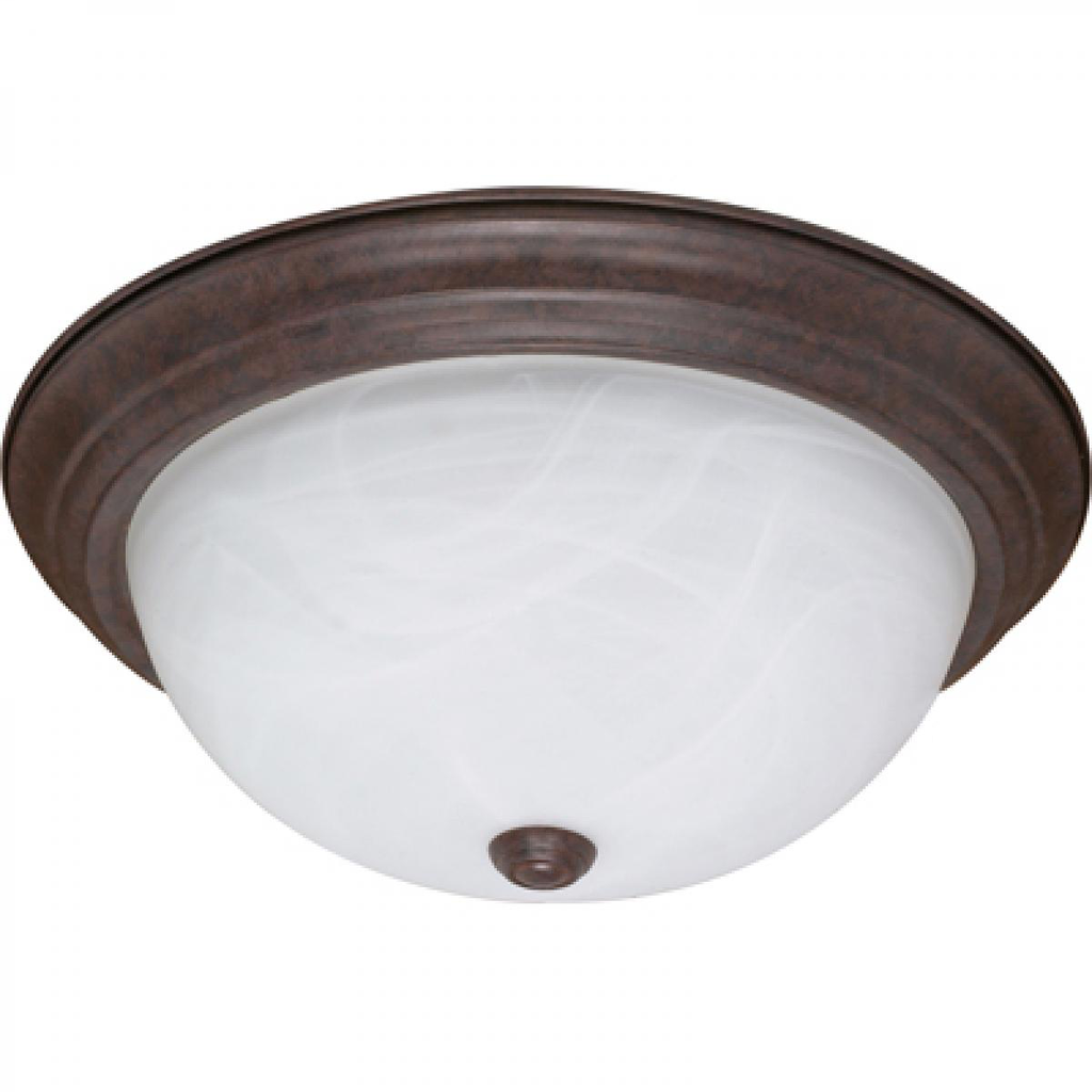 3 Light - 15" Flush with Alabaster Glass - Old Bronze Finish