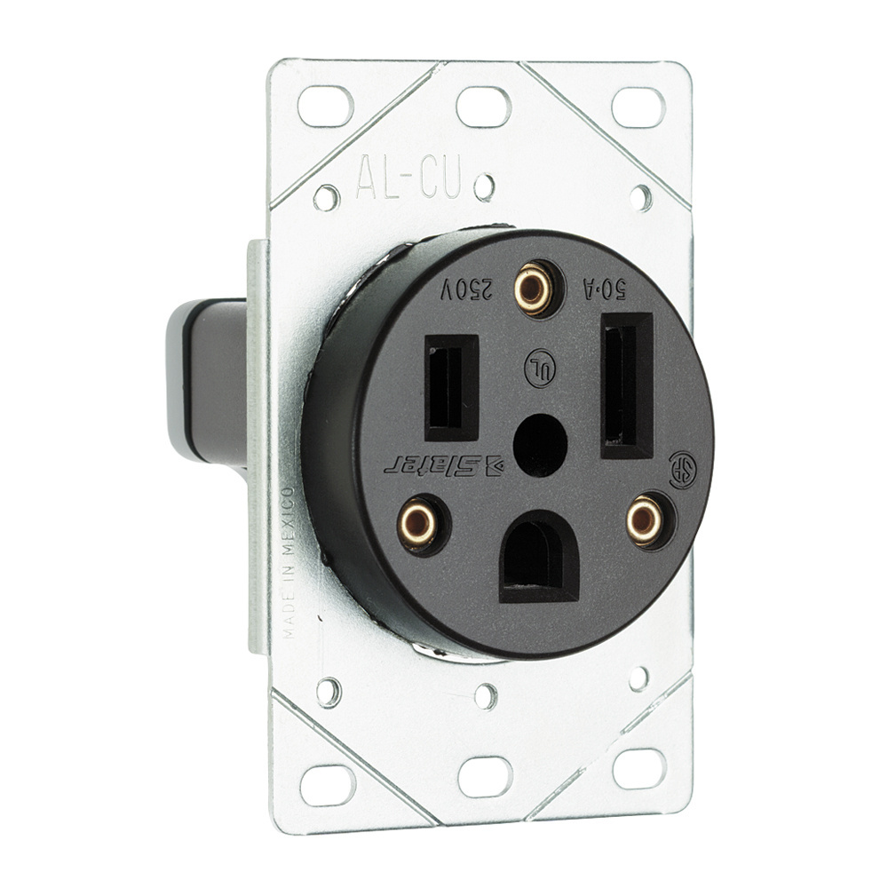 50A 250V 6-50R Straight Blade Single Flush Receptacle, 2-Pole, 3-Wire