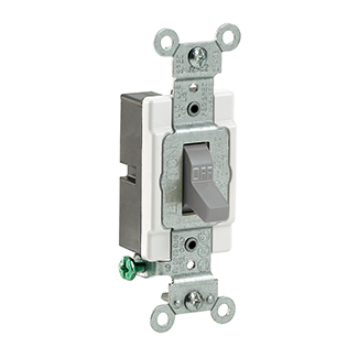 20 Amp, 120/277 Volt, Toggle Single-Pole AC Quiet Switch, Commercial Spec Grade, Grounding, Side Wired, - Gray