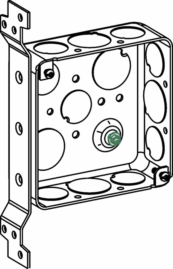 1-1/2" DEEP, 4" SQUARE (4S) BOX DRAWN WITH 1/2" & 3/4" KO & FB BRACKET
