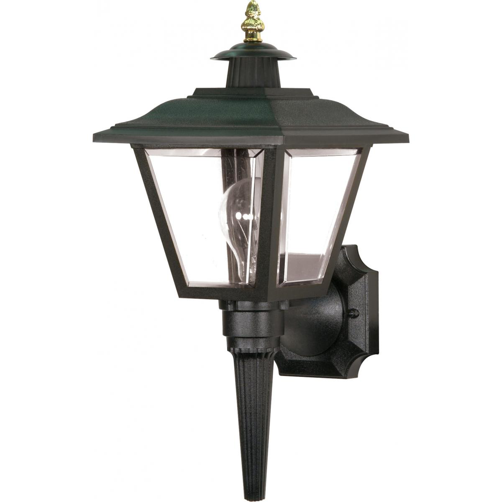 1 Light - 17'' Coach Lantern with Brass Finial Acrylic Panels - Black Finish