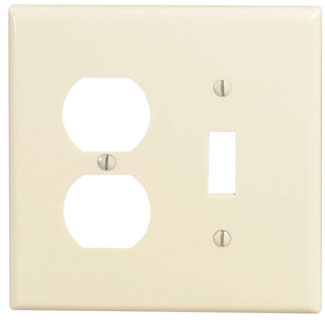 2-Gang Combination Wallplate, 1-Toggle and 1-Duplex Outlet/Receptacle, Midway Size, Thermoset, Ivory