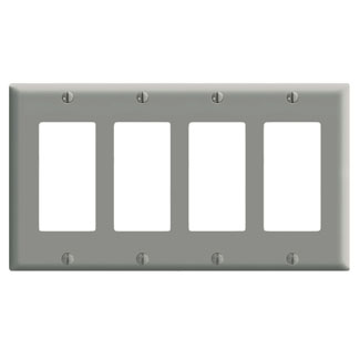 4-Gang Decora/GFCI Device Wallplate, Standard Size, Thermoset, Gray