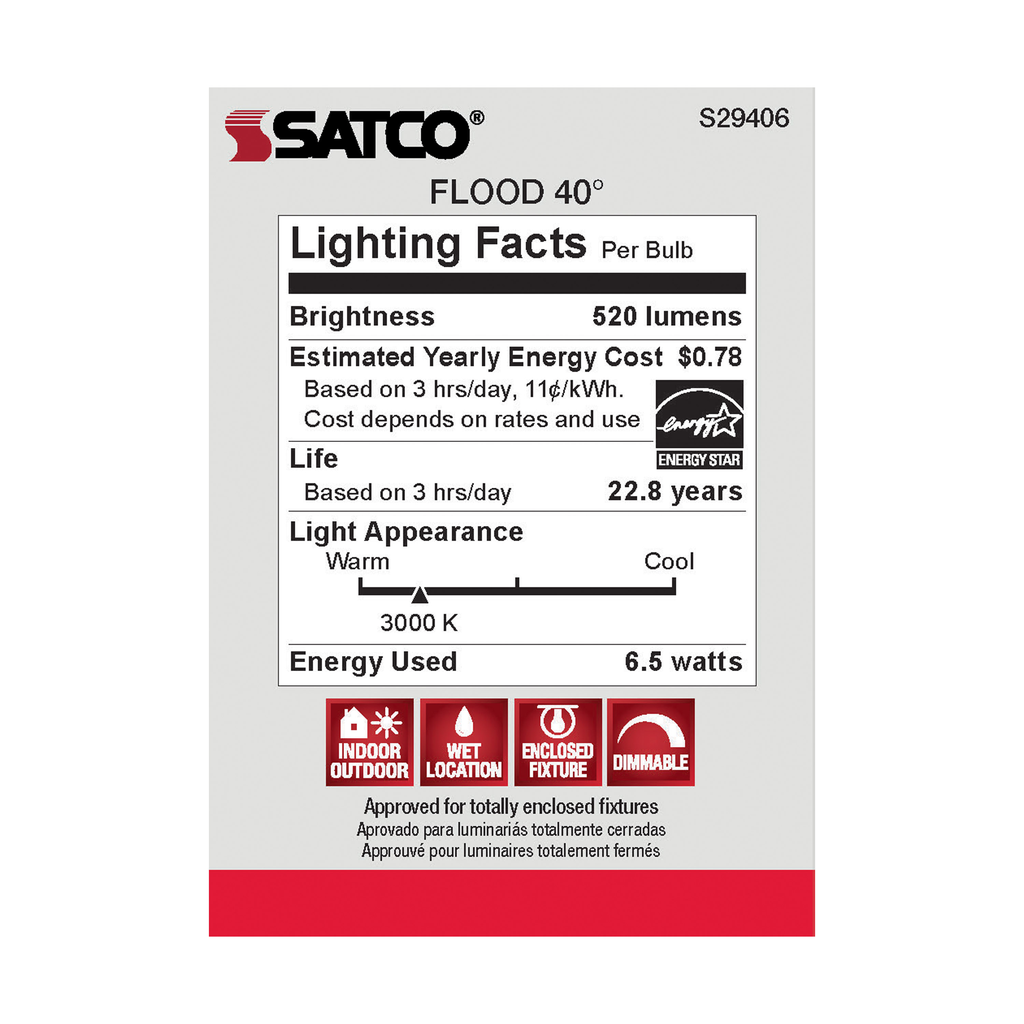 6.5 Watt; PAR20 LED; 3000K; 40 deg. Beam Angle; Medium base; 120 Volt