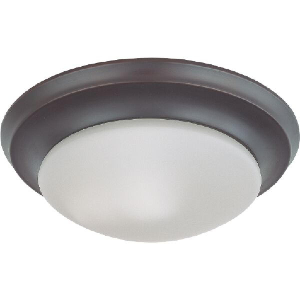 1 Light - 12" Flush with Frosted White Glass - Mahogany Bronze Finish