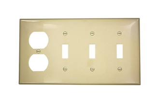 4-Gang Combination Wallplate, 3-Toggle 1-Duplex, Standard Size, Thermoplastic Nylon, Ivory
