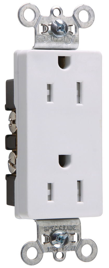 15A 125V Spec-Grade Tamper-Resistant Decorator Duplex Receptacle, Side Wire, White
