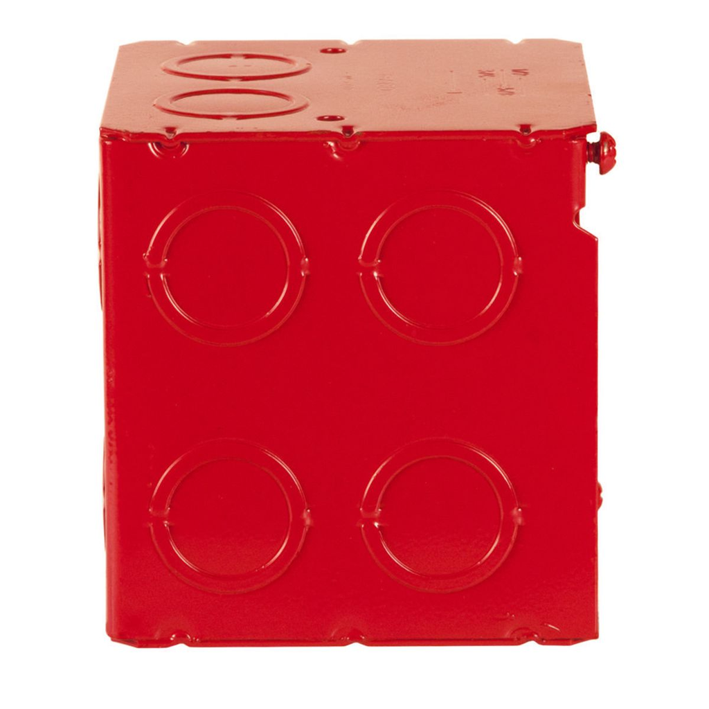 3-3/4 in. Life Safety Square Box, Welded, 3-1/2 in. Deep, Sixteen 1/2 & 3/4 in. Concentric KO's, Red