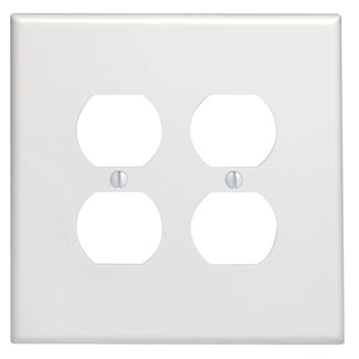 2-Gang Duplex Outlet/Receptacle Wallplate, Oversized, Thermoplastic, White