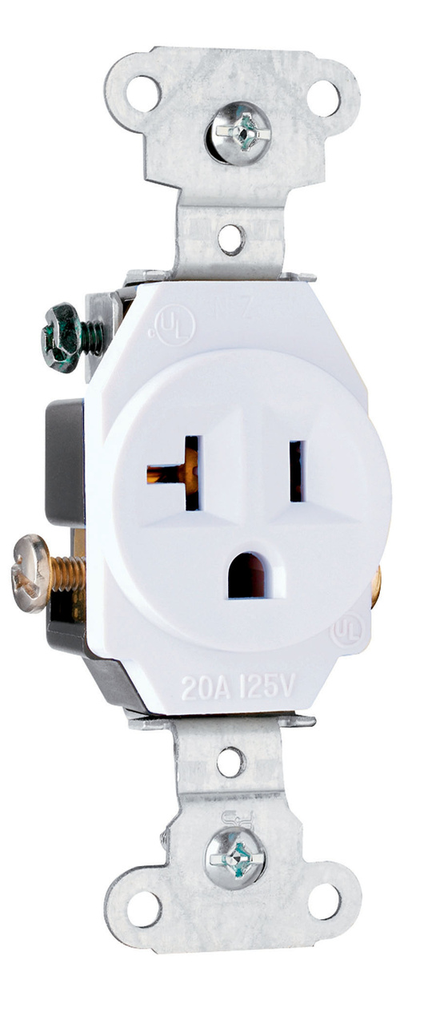 20A 125V Heavy Duty Spec-Grade Single Receptacle, Side Wire, White