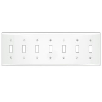 7-Gang Toggle Switch Wallplate, Standard Size, Painted Metal, White