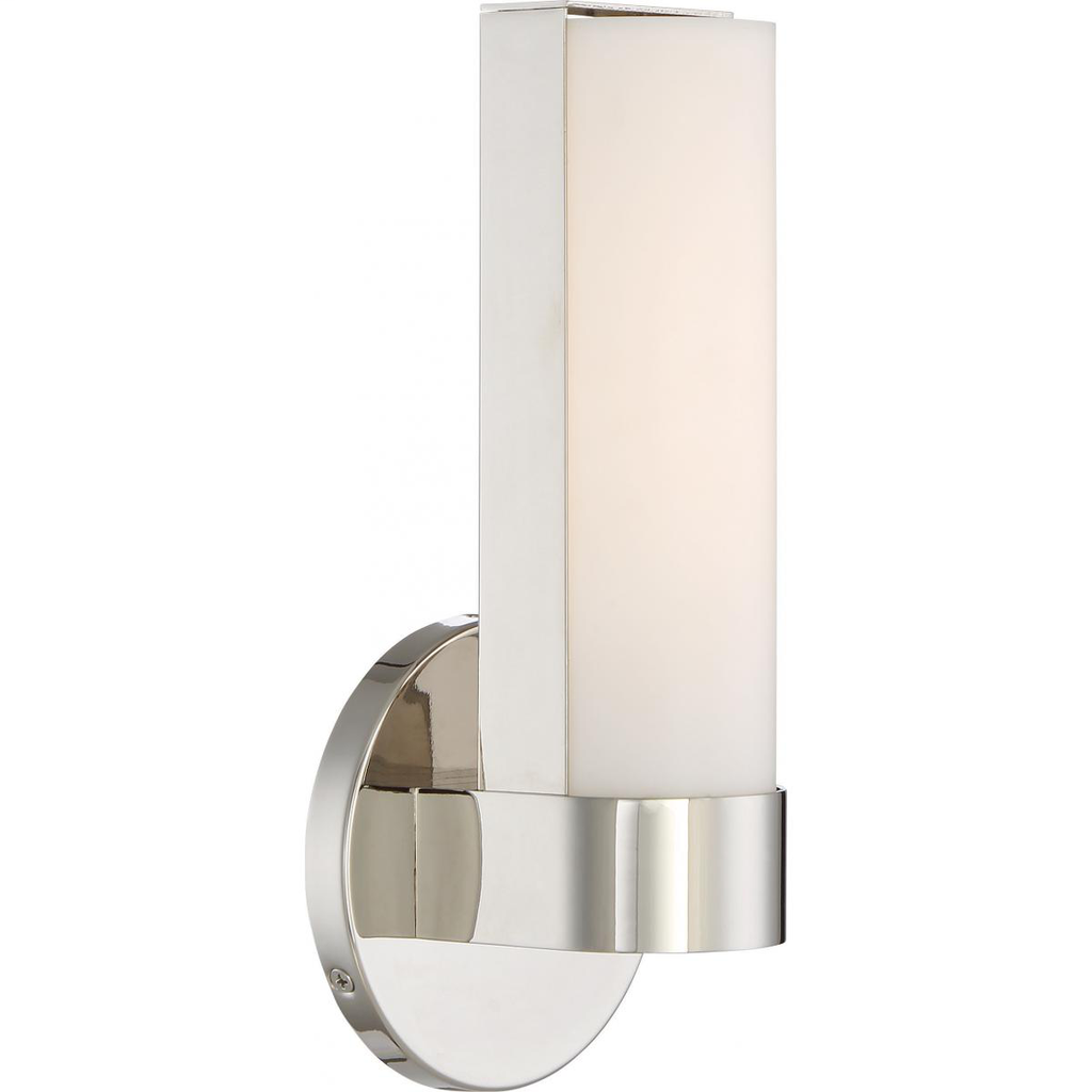 Bond - Single LED Small Sconce with White Acrylic Lens - Polished Nickel Finish