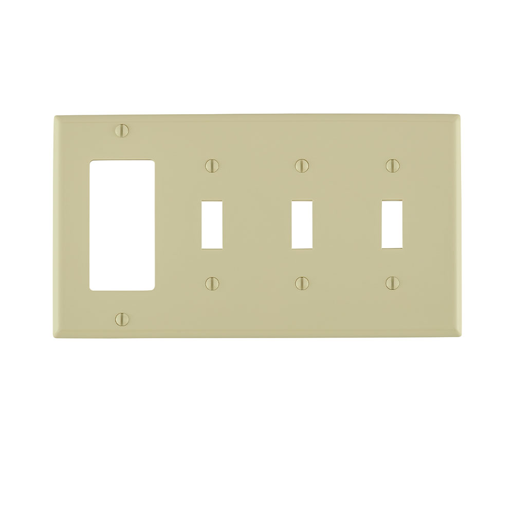 4-Gang Wallplate 3-Toggle 1-Decora/GFCI Combination, Standard Size, Thermoplastic Nylon, Ivory