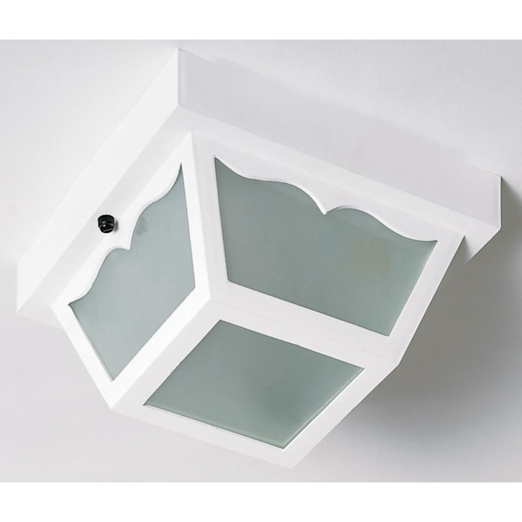 1 Light - 8" Carport Flush with Frosted Acrylic Panels - White Finish