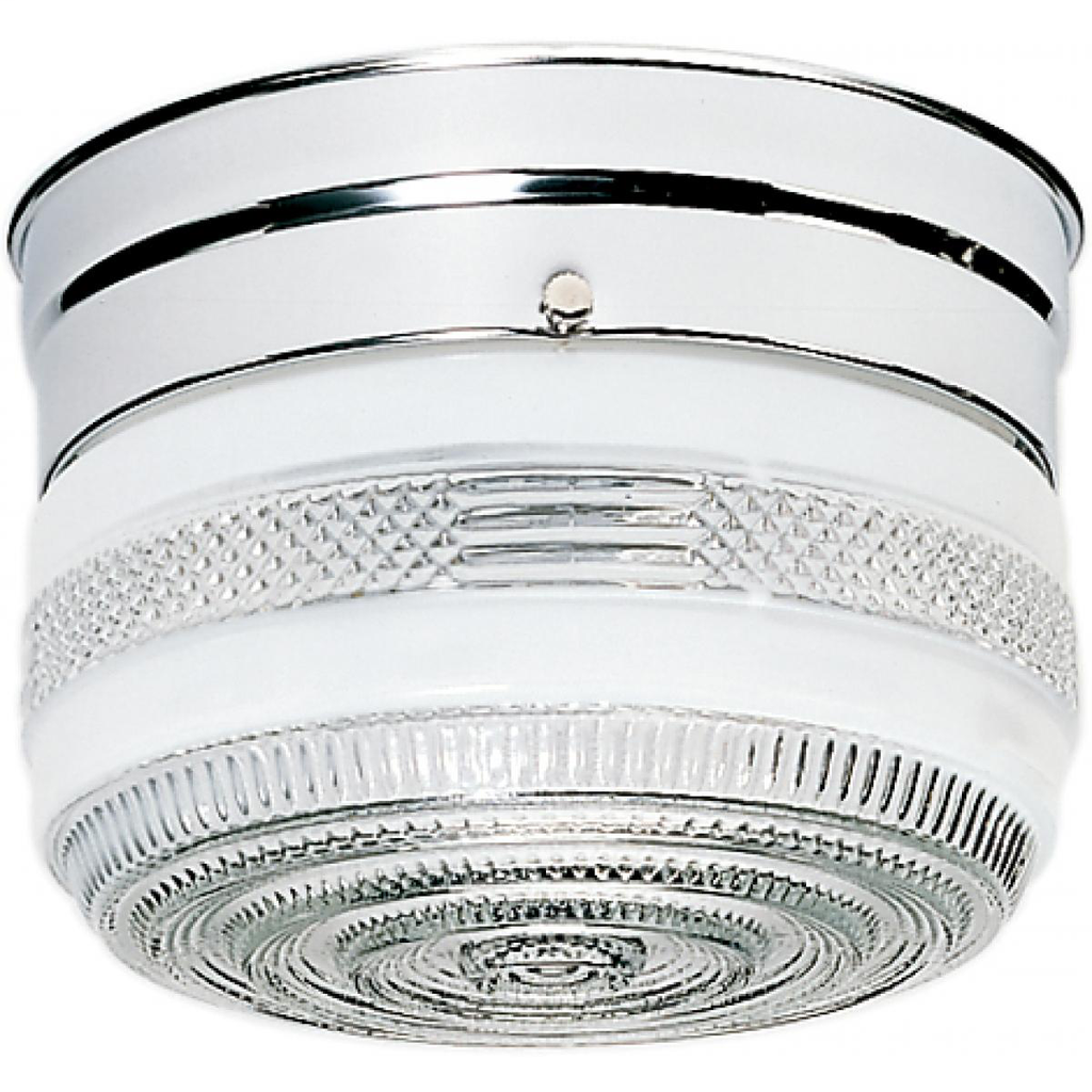 1 Light - 6'' Flush with White and Crystal Accent Glass - Polished Chrome Finish