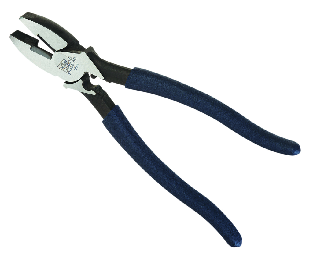 9-1/2" Linesman Plier w/New England nose, crimping die & fish tape - Dipped Grip