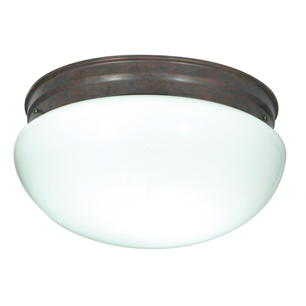 2 Light - 12" Flush - with White Glass - Old Bronze Finish