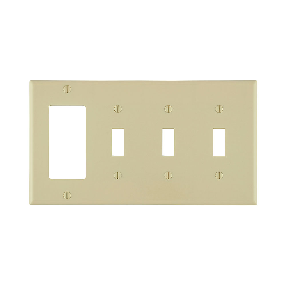 4-Gang Combination Wallplate, 3-Toggle and 1-Decora/GFCI, Standard Size, Ivory